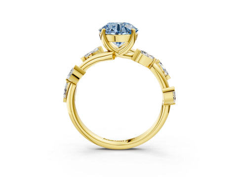 Yellow gold Fancy Blue Round Cut Solitaire Twisted Band Marquise Accent Prong Setting Ring_3