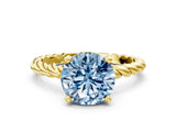Yellow gold Fancy Blue Round  Cut Solitaire Twisted Band with Four-Prong Setting_52