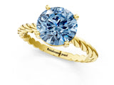 Yellow gold Fancy Blue Round  Cut Solitaire Twisted Band with Four-Prong Setting_53