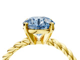 Yellow gold Fancy Blue Round  Cut Solitaire Twisted Band with Four-Prong Setting_56