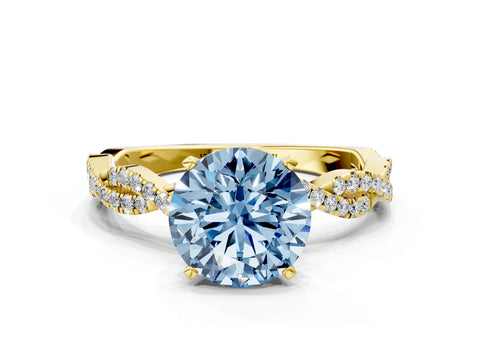 Yellow gold Fancy Blue Round Cut Solitaire Twisted Pave Band with Four-Prong Setting_3