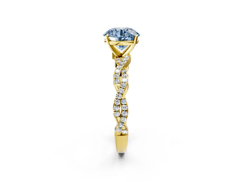 Yellow gold Fancy Blue Round Cut Solitaire Twisted Pave Band with Four-Prong Setting_5