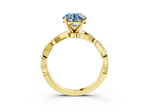 Yellow gold Fancy Blue Round Cut Solitaire Twisted Pave Band with Four-Prong Setting_6