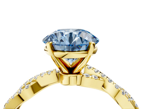 Yellow gold Fancy Blue Round Cut Solitaire Twisted Pave Band with Four-Prong Setting_7