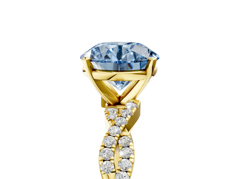 Yellow gold Fancy Blue Round Cut Solitaire Twisted Pave Band with Four-Prong Setting_8