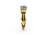 Yellow gold Fancy Blue Round  Cut Three-Stone Channel Set Ring with Bar Prongs_49