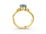 Yellow gold Fancy Blue Round  Cut Three-Stone Channel Set Ring with Bar Prongs_50