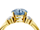 Yellow gold Fancy Blue Round  Cut Three-Stone Channel Set Ring with Bar Prongs_51