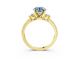 Yellow gold Fancy Blue Round  Cut Three-Stone Diamond Pavé Band with Prong Setting_19