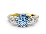 Yellow gold Fancy Blue Round  Cut Three-Stone Diamond Pave Band with Prong Setting_36
