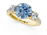 Yellow gold Fancy Blue Round  Cut Three-Stone Diamond Pave Band with Prong Setting_37