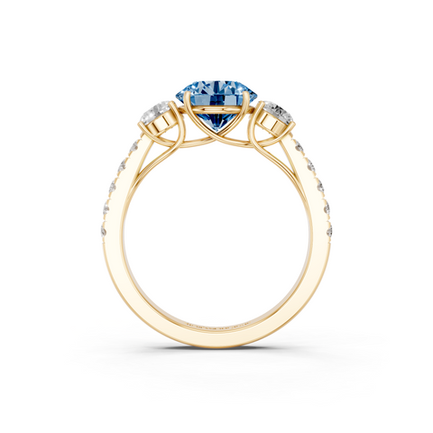 Yellow gold Fancy Blue Round  Cut Three-Stone Diamond Pave Band with Prong Setting_5