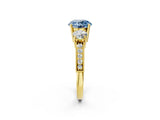 Yellow gold Fancy Blue Round Cut Three-Stone Diamond Ring with Pavé Band and Four-Prong Setting_2