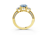 Yellow gold Fancy Blue Round Cut Three-Stone Diamond Ring with Pavé Band and Four-Prong Setting_3