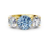 Yellow gold Fancy Blue Round Cut Three-Stone Diamond Ring with Prong Setting on a Classic Band_12