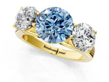 Yellow gold Fancy Blue Round Cut Three-Stone Diamond Ring with Prong Setting on a Classic Band_13