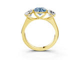 Yellow gold Fancy Blue Round Cut Three-Stone Diamond Ring with Prong Setting on a Classic Band_15