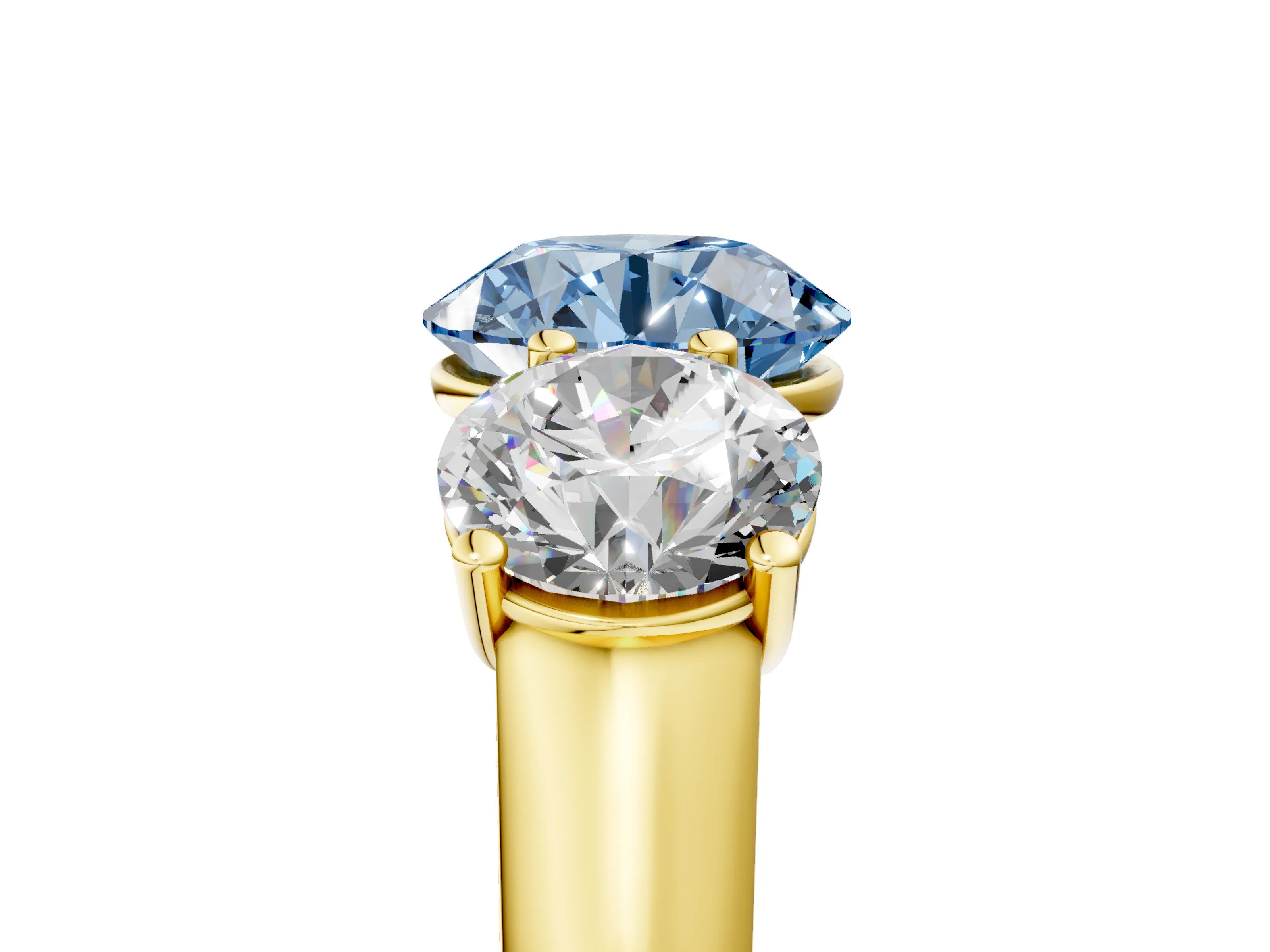 Yellow gold Fancy Blue Round Cut Three-Stone Diamond Ring with Prong Setting on a Classic Band_5