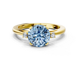 Yellow gold Fancy Blue Round  Cut Three-Stone Solitaire Ring with Round Accent Diamonds and Four-Prong Setting_20