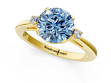 Yellow gold Fancy Blue Round  Cut Three-Stone Solitaire Ring with Round Accent Diamonds and Four-Prong Setting_21