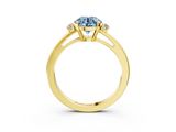 Yellow gold Fancy Blue Round  Cut Three-Stone Solitaire Ring with Round Accent Diamonds and Four-Prong Setting_23
