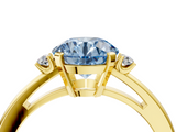 Yellow gold Fancy Blue Round  Cut Three-Stone Solitaire Ring with Round Accent Diamonds and Four-Prong Setting_24