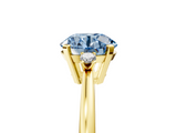 Yellow gold Fancy Blue Round  Cut Three-Stone Solitaire Ring with Round Accent Diamonds and Four-Prong Setting_25