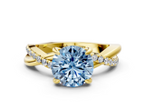 Yellow gold Fancy Blue Round  Cut Twist Band Solitaire Diamond Ring with Pavé Setting_3