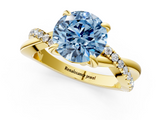 Yellow gold Fancy Blue Round  Cut Twist Band Solitaire Diamond Ring with Pavé Setting_4