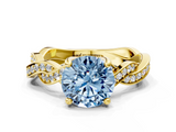 Yellow gold Fancy Blue Round  Cut Twisted Pavé Band Solitaire Ring with Four-Prong Setting_72