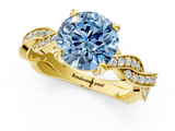 Yellow gold Fancy Blue Round  Cut Twisted Pavé Band Solitaire Ring with Four-Prong Setting_73