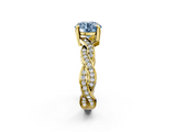 Yellow gold Fancy Blue Round  Cut Twisted Pavé Band Solitaire Ring with Four-Prong Setting_74