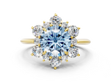 Yellow gold Fancy Blue Round  Diamond Cluster Halo Ring with Solitaire Band and Four-Prong Setting_19