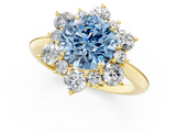Yellow gold Fancy Blue Round  Diamond Cluster Halo Ring with Solitaire Band and Four-Prong Setting_20