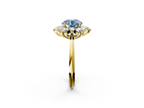Yellow gold Fancy Blue Round  Diamond Cluster Halo Ring with Solitaire Band and Four-Prong Setting_21