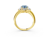 Yellow gold Fancy Blue Round  Diamond Cluster Halo Ring with Solitaire Band and Four-Prong Setting_22