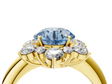 Yellow gold Fancy Blue Round  Diamond Cluster Halo Ring with Solitaire Band and Four-Prong Setting_23