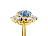 Yellow gold Fancy Blue Round  Diamond Cluster Halo Ring with Solitaire Band and Four-Prong Setting_24