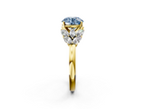 Yellow gold Fancy Blue Round  Diamond Cluster Leaf Design Ring with Prong Setting_71