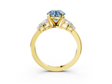 Yellow gold Fancy Blue Round  Diamond Cluster Leaf Design Ring with Prong Setting_72