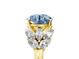 Yellow gold Fancy Blue Round  Diamond Cluster Leaf Design Ring with Prong Setting_74