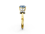 Yellow gold Fancy Blue Round  Diamond Floral Cluster Ring with Solitaire Band and Prong Setting_52