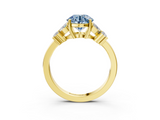 Yellow gold Fancy Blue Round  Diamond Floral Cluster Ring with Solitaire Band and Prong Setting_53