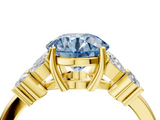 Yellow gold Fancy Blue Round  Diamond Floral Cluster Ring with Solitaire Band and Prong Setting_54
