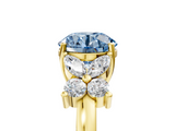 Yellow gold Fancy Blue Round  Diamond Floral Cluster Ring with Solitaire Band and Prong Setting_55