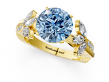 Yellow gold Fancy Blue Round  Diamond Floral Vine Solitaire Engagement Ring_4