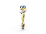 Yellow gold Fancy Blue Round  Diamond Floral Vine Solitaire Engagement Ring_5