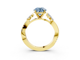 Yellow gold Fancy Blue Round  Diamond Floral Vine Solitaire Engagement Ring_6