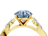 Yellow gold Fancy Blue Round  Diamond Floral Vine Solitaire Engagement Ring_7