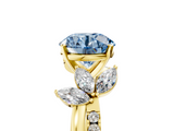 Yellow gold Fancy Blue Round  Diamond Floral Vine Solitaire Engagement Ring_8